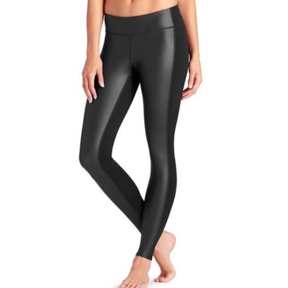 Athleta Pants - GUC Athleta High Rise Gleam Tight Black Faux Leather Panel size XXS Leggings